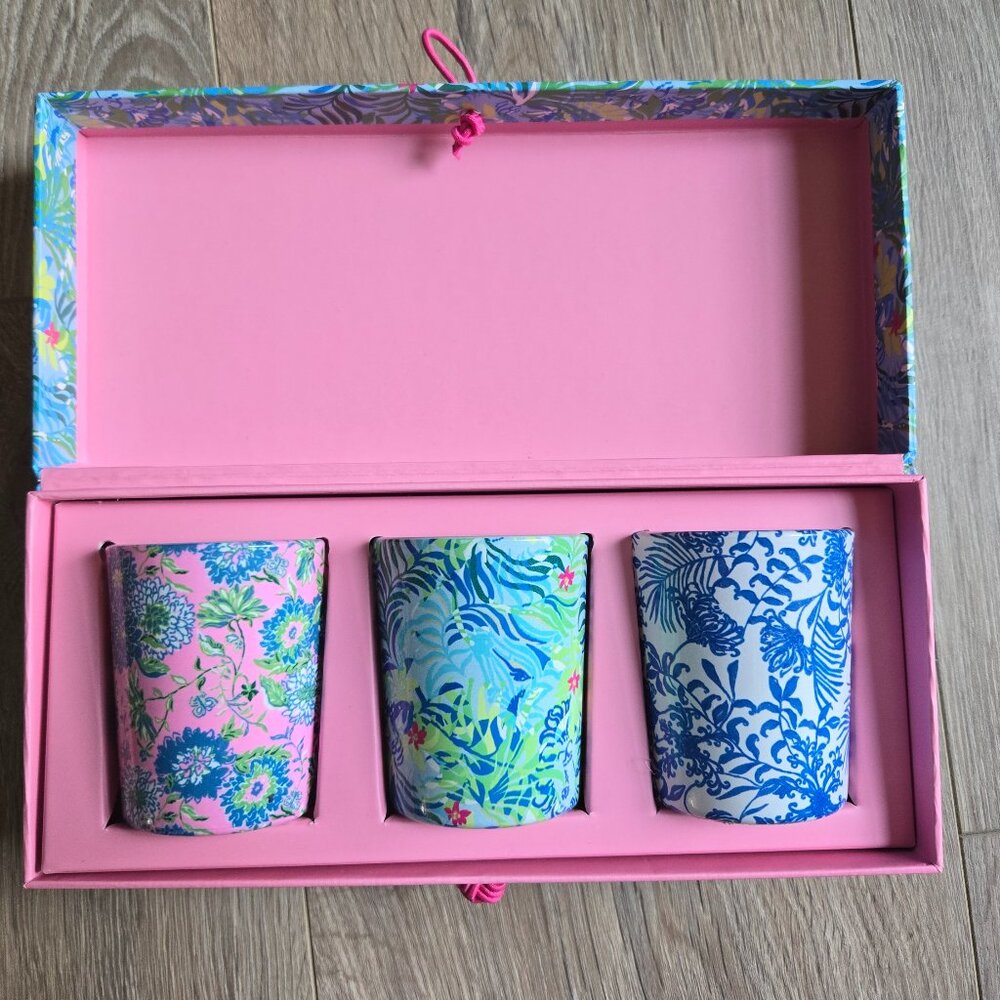 NIB Lilly Pulitzer 3 Votive Candle Set Multi Via Parigi Gift Set 3 2.5 Candles